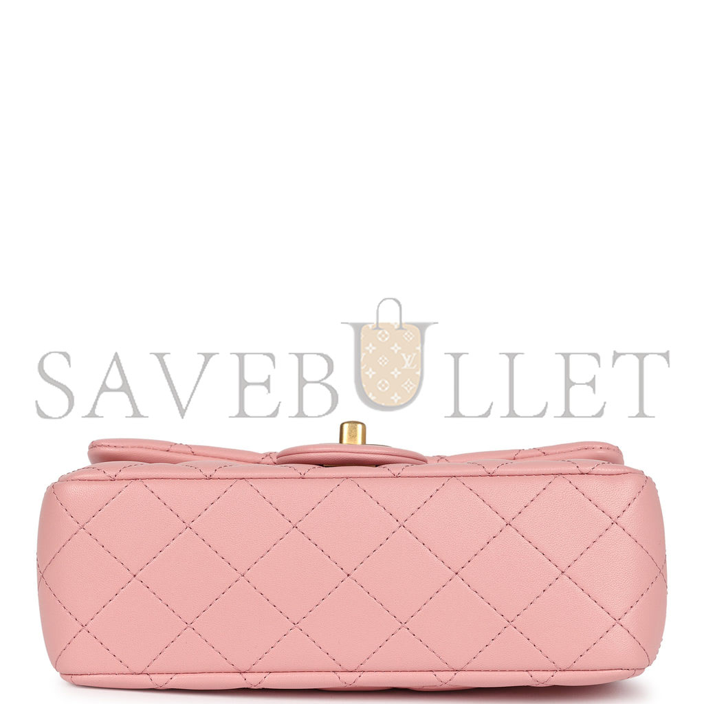 CHANEL MASTER LARGE MINI PEARL EMBOSSED RECTANGULAR FLAP DARK PINK LAMBSKIN BRUSHED GOLD HARDWARE (20*13*7cm)